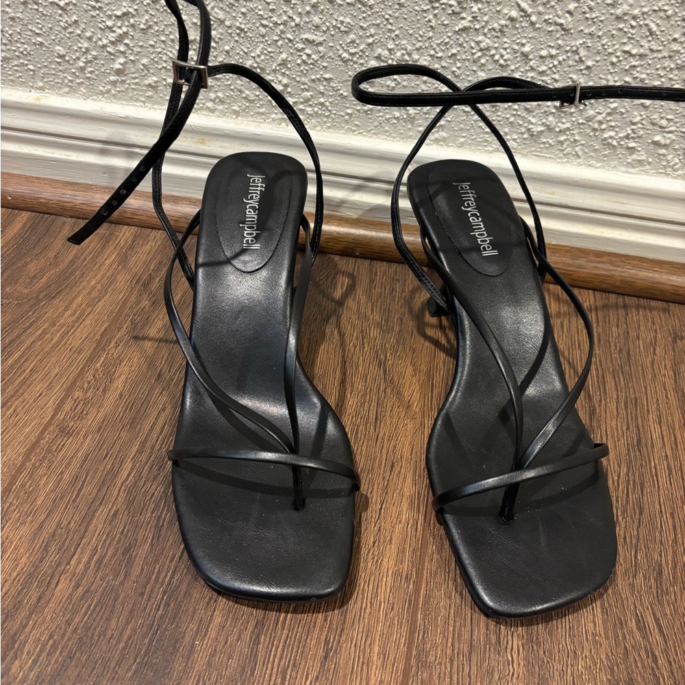 Jeffrey Campbell Black Strappy Square-Toe Lace-Up Sandals